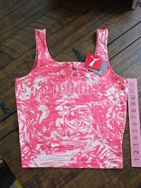 Puma Pink and White Marble Print Tank Top